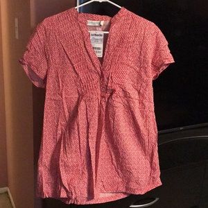 Maternity red flower tie back short sleeve shirt